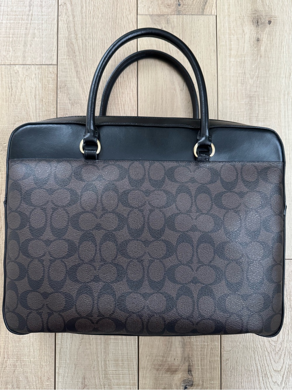 Coach Brown Signature Canvas Briefcase with Black Leather Trim - Picture 3 of 5